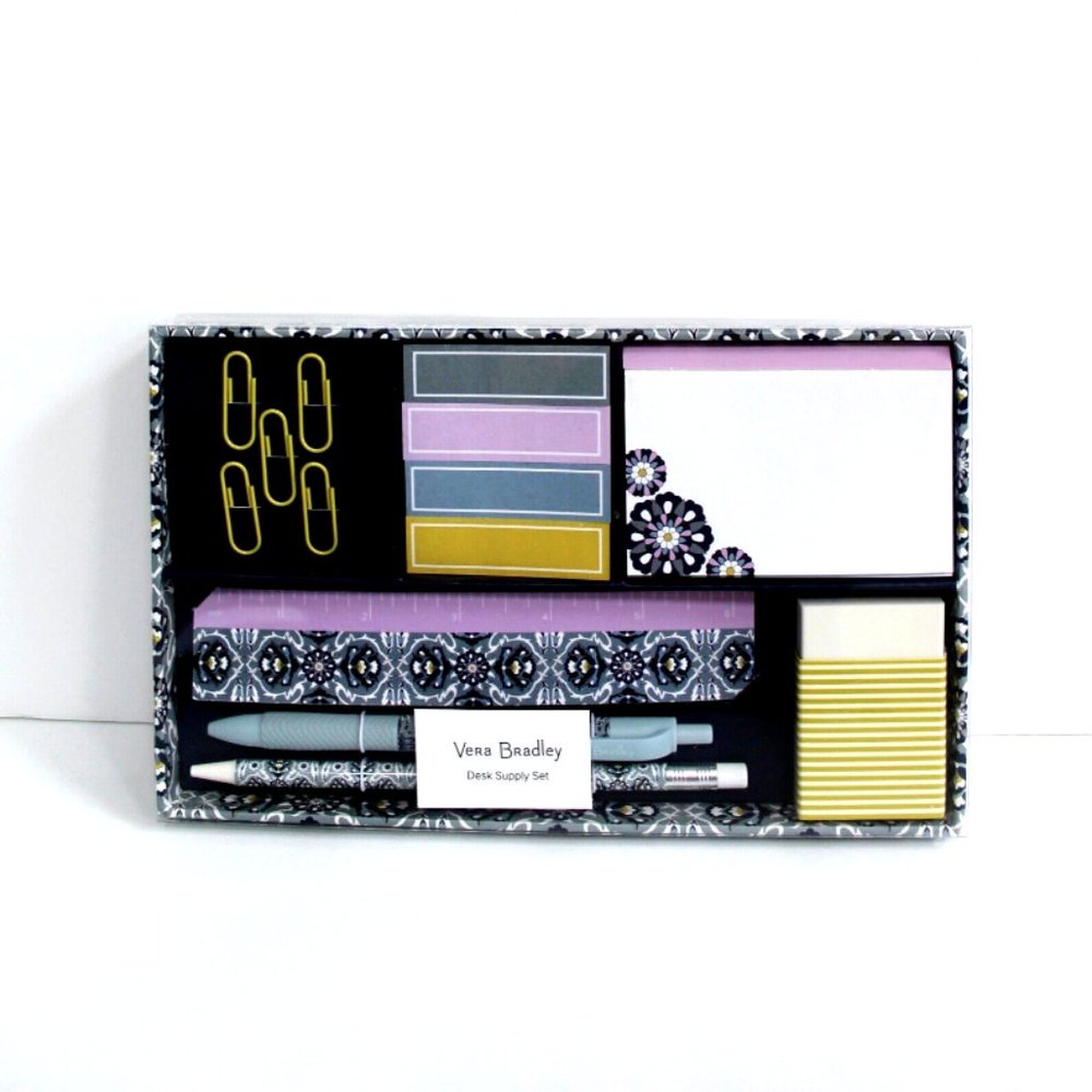 Vera Bradley Plaza Tile Office School Desk Supply Set with Storage Box
